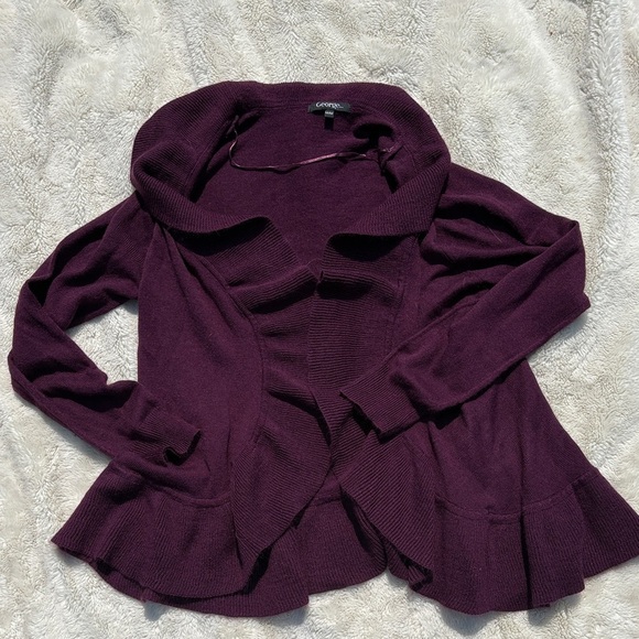 George Plum Ruffle Hem Open Front Cardigan Size M | Cozy Fall Layering Essential - Picture 1 of 5